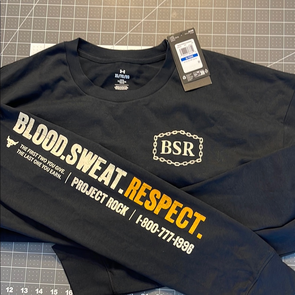 Under Armour Project Rock Black Long Sleeve Shirt Blood.Sweat.Respect